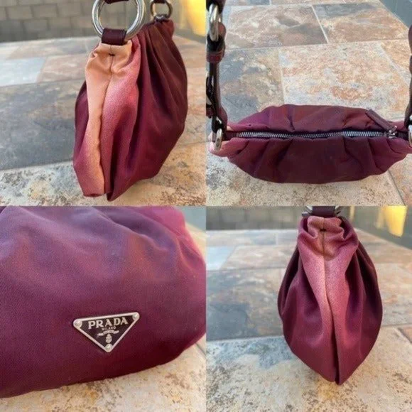 SOLD Prada Burgundy Nylon Pleated Tessuto Ombre Handbag - Picture 10 of 13
